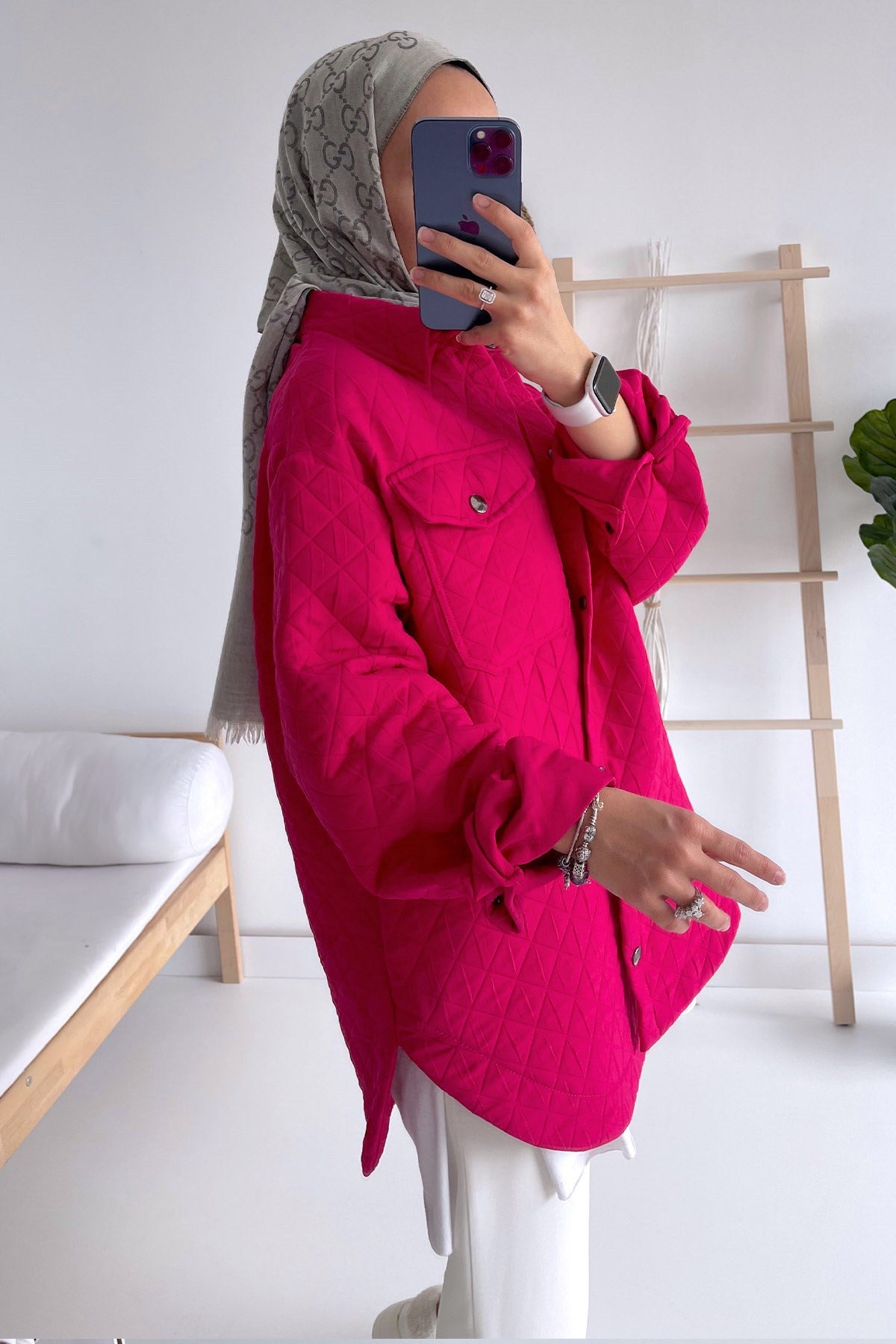 Quilted Pocket Capped Jacket - Fuchsia