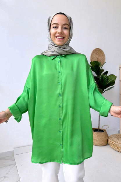 Oversize Satin Shirt - Green