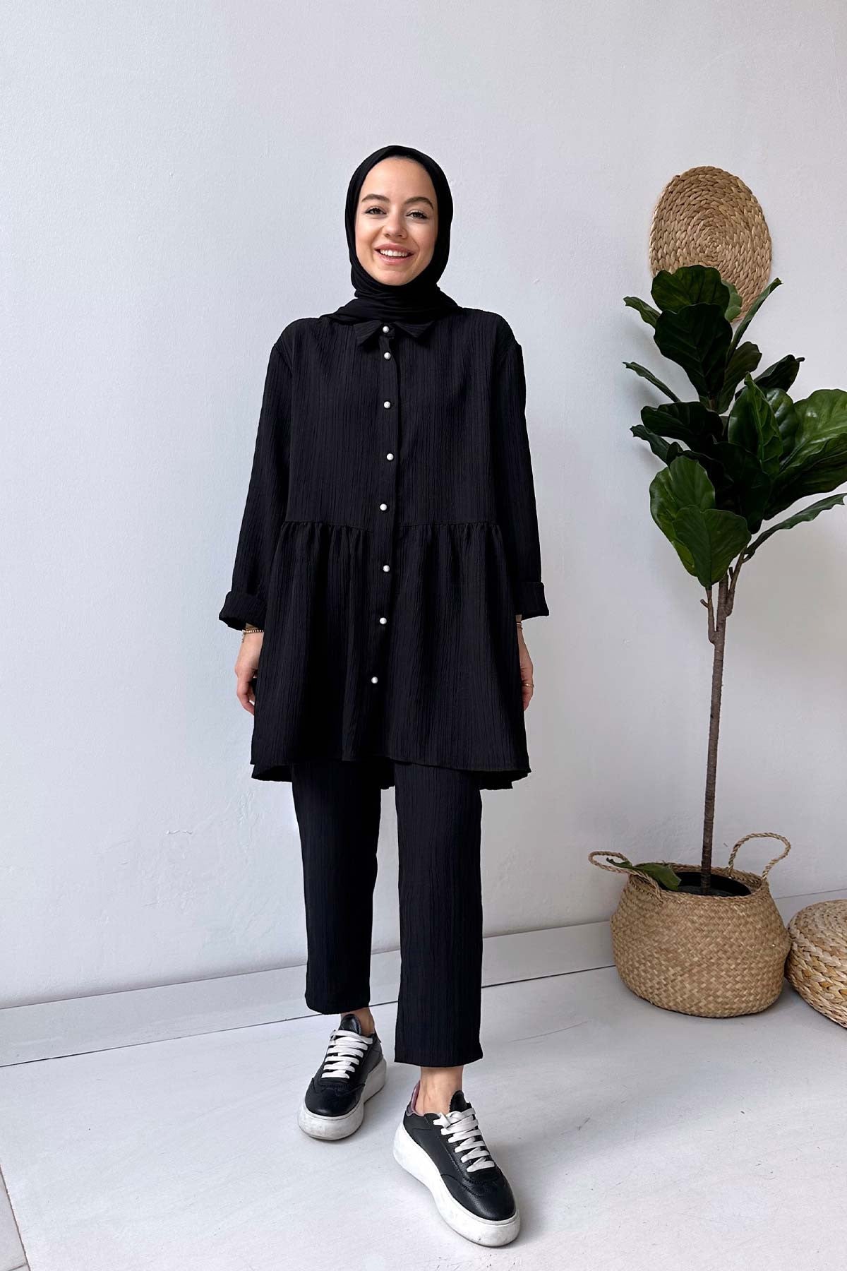 Pearl Button Suit - Black