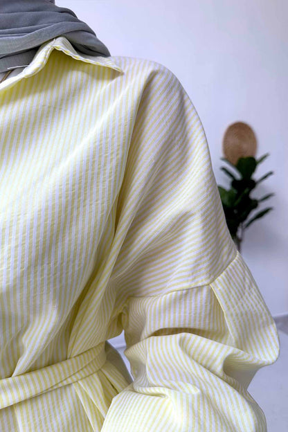 Balloon Sleeve Striped Shirt - Yellow