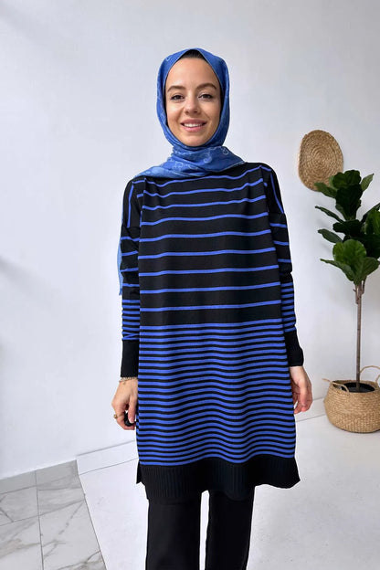 Bns Striped Mercerized Tunic - Black/Saxe