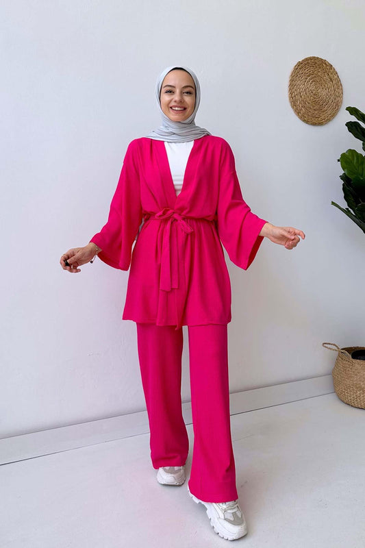 Belt Kimono Duo Suit - Fuchsia