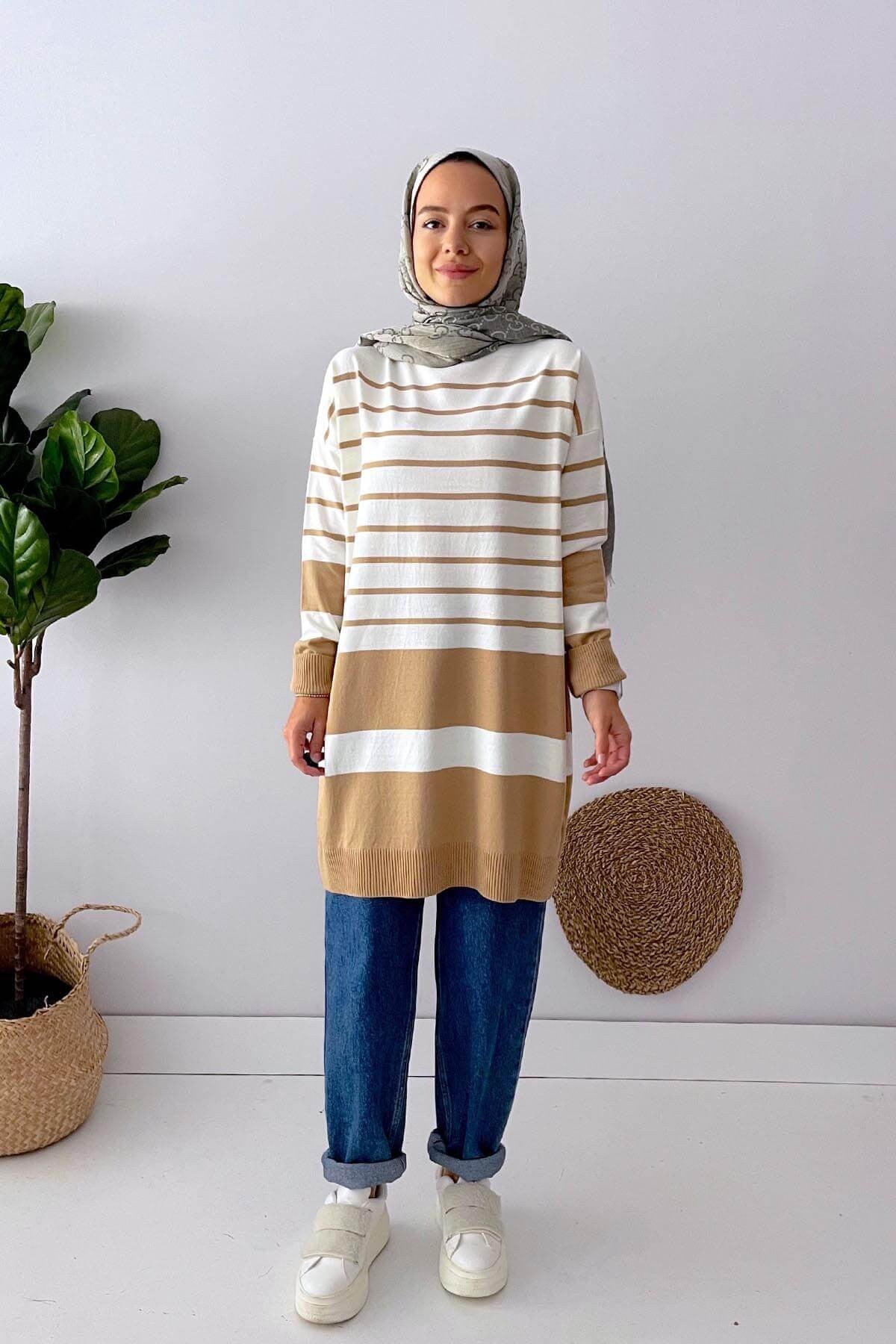 Holy Striped Knitwear Tunic - Camel