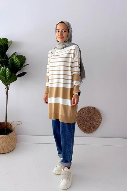 Holy Striped Knitwear Tunic - Camel