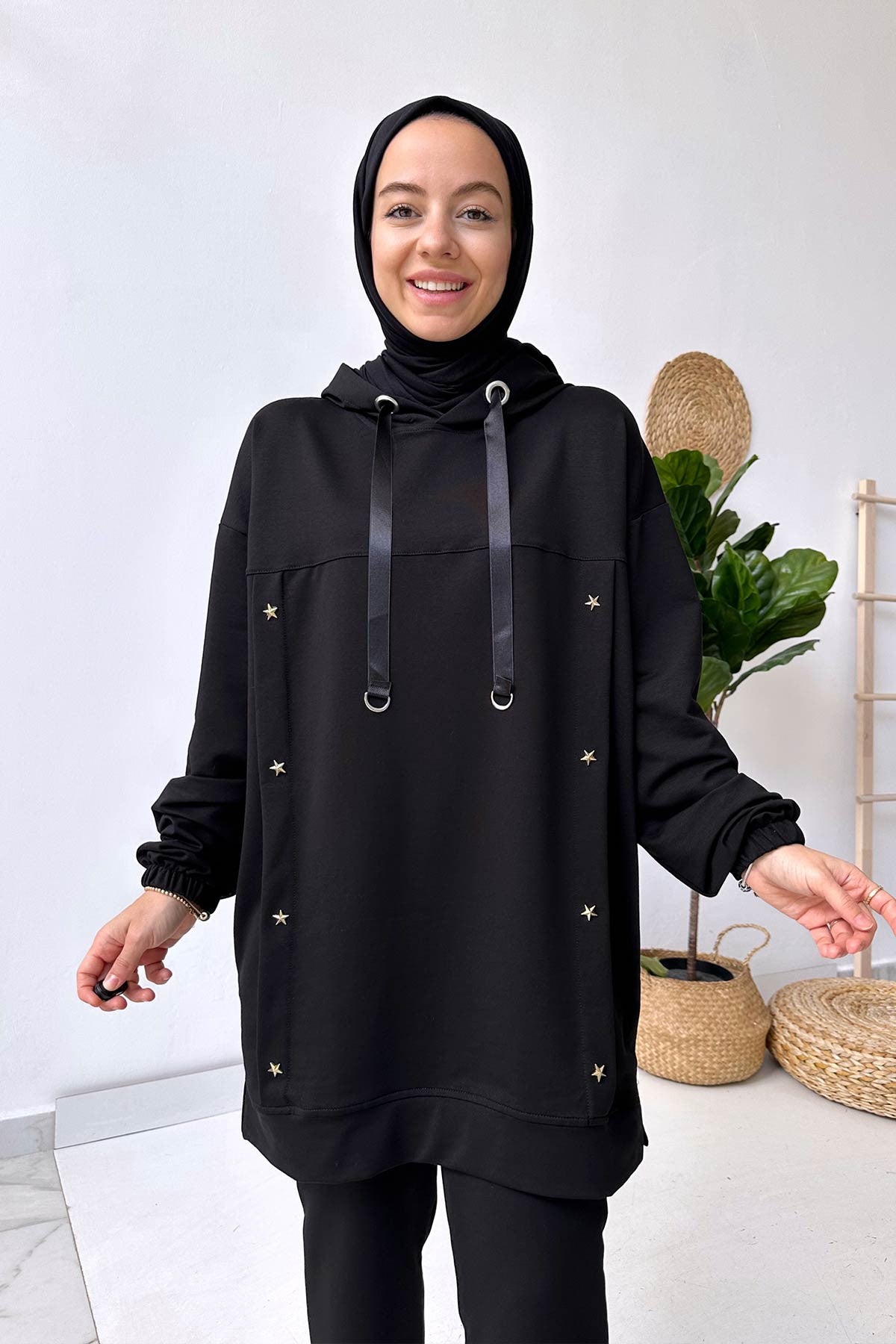 Star Hoodie Suit - Black