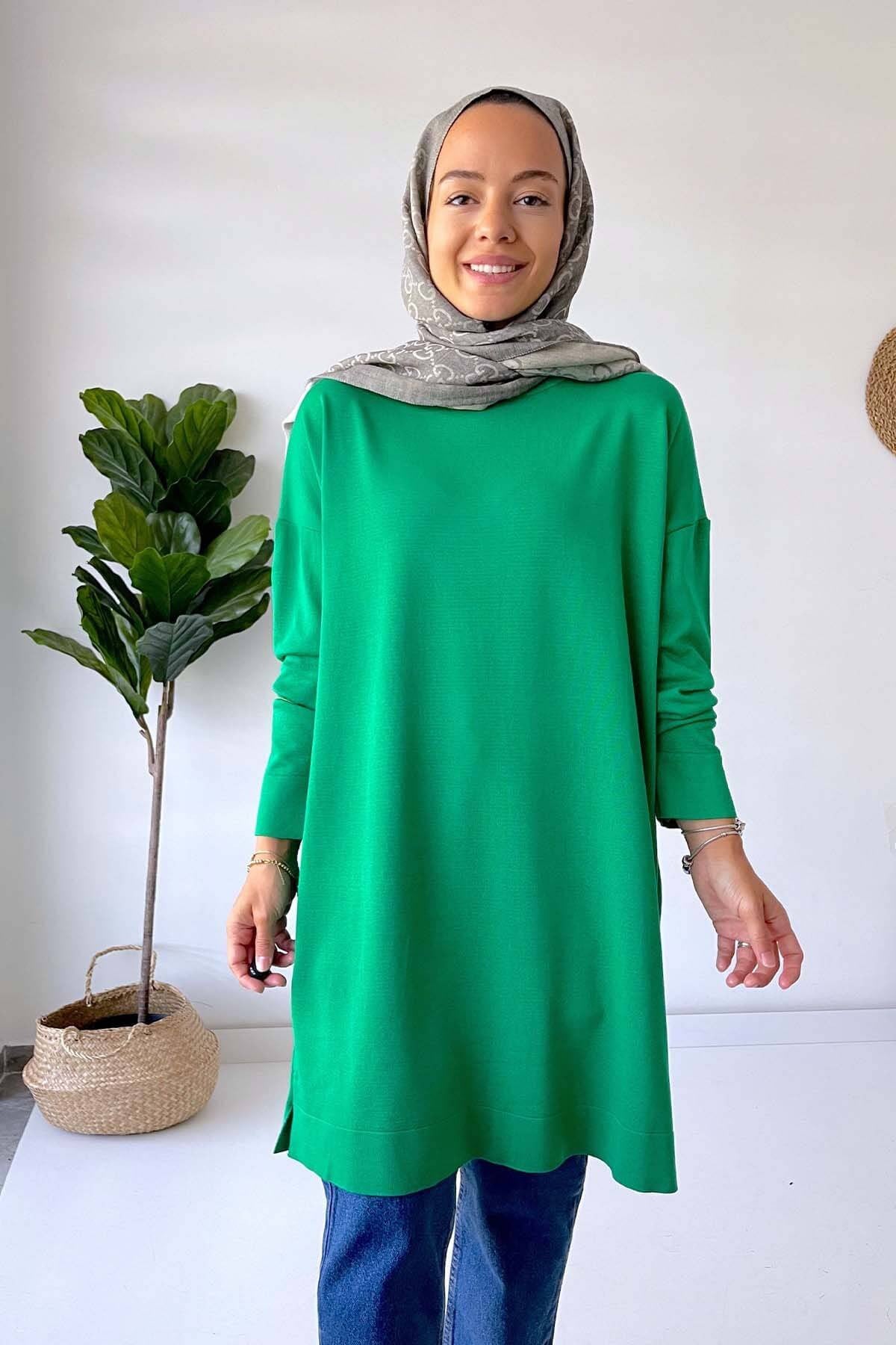 Upright Collar Mercerized Tunic - Green