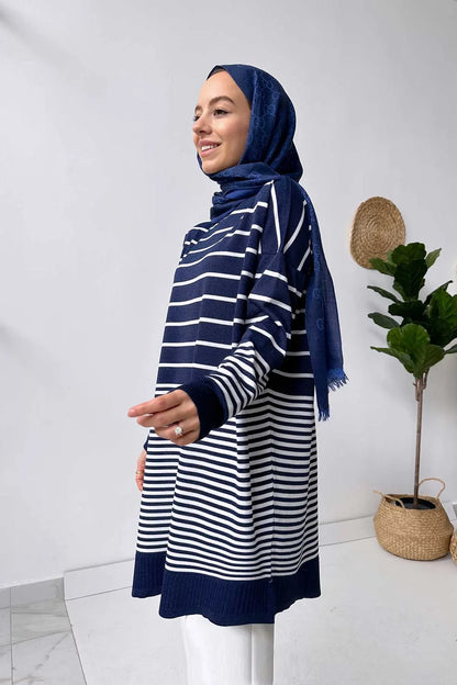 Bns Striped Mercerized Tunic - Navy Blue