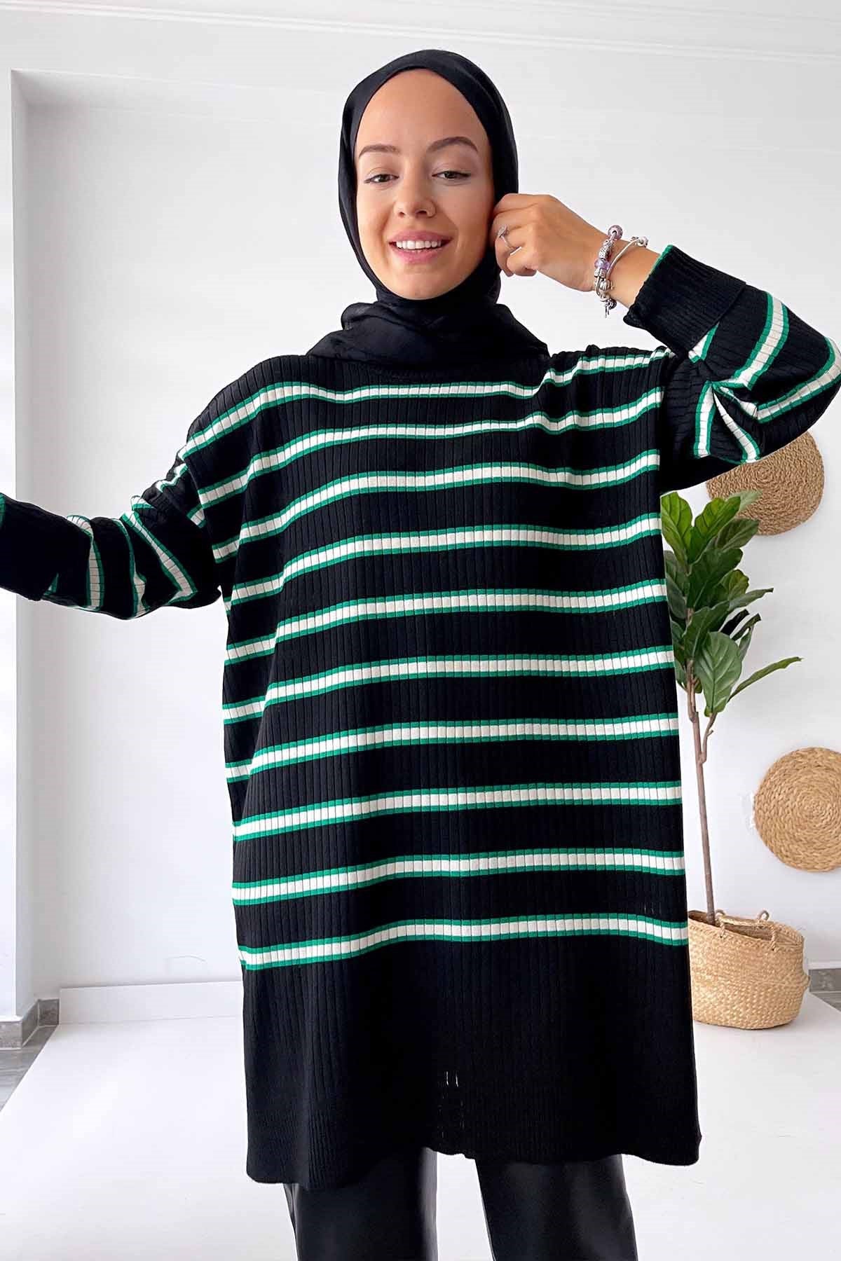 Lady Knitwear Tunic - Black/Green