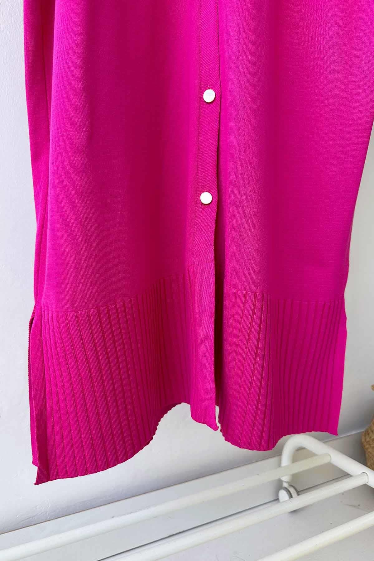 Maxi-Length Buttoned Mercerized Cardigan - Fuchsia