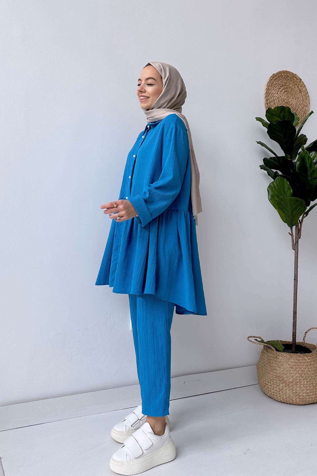 Pearl Button Suit - Blue