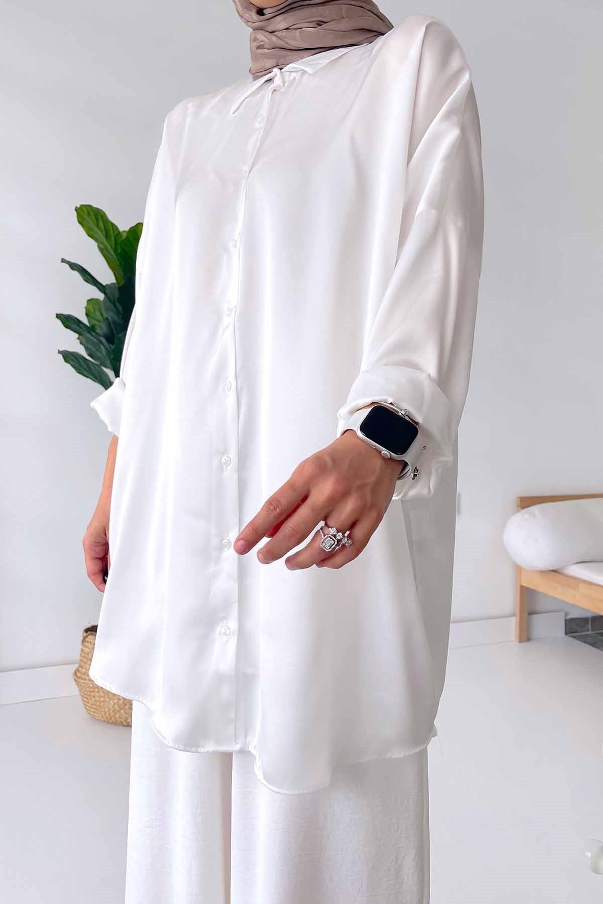 Oversize Satin Shirt - White