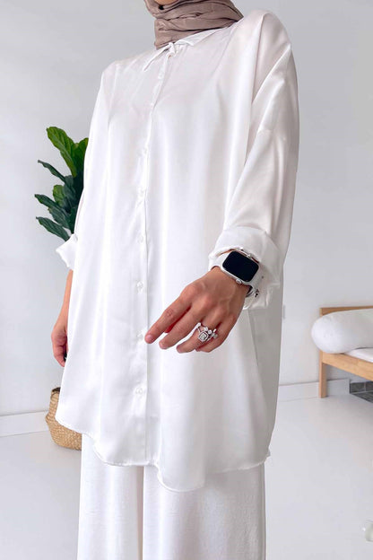 Oversize Satin Shirt - White