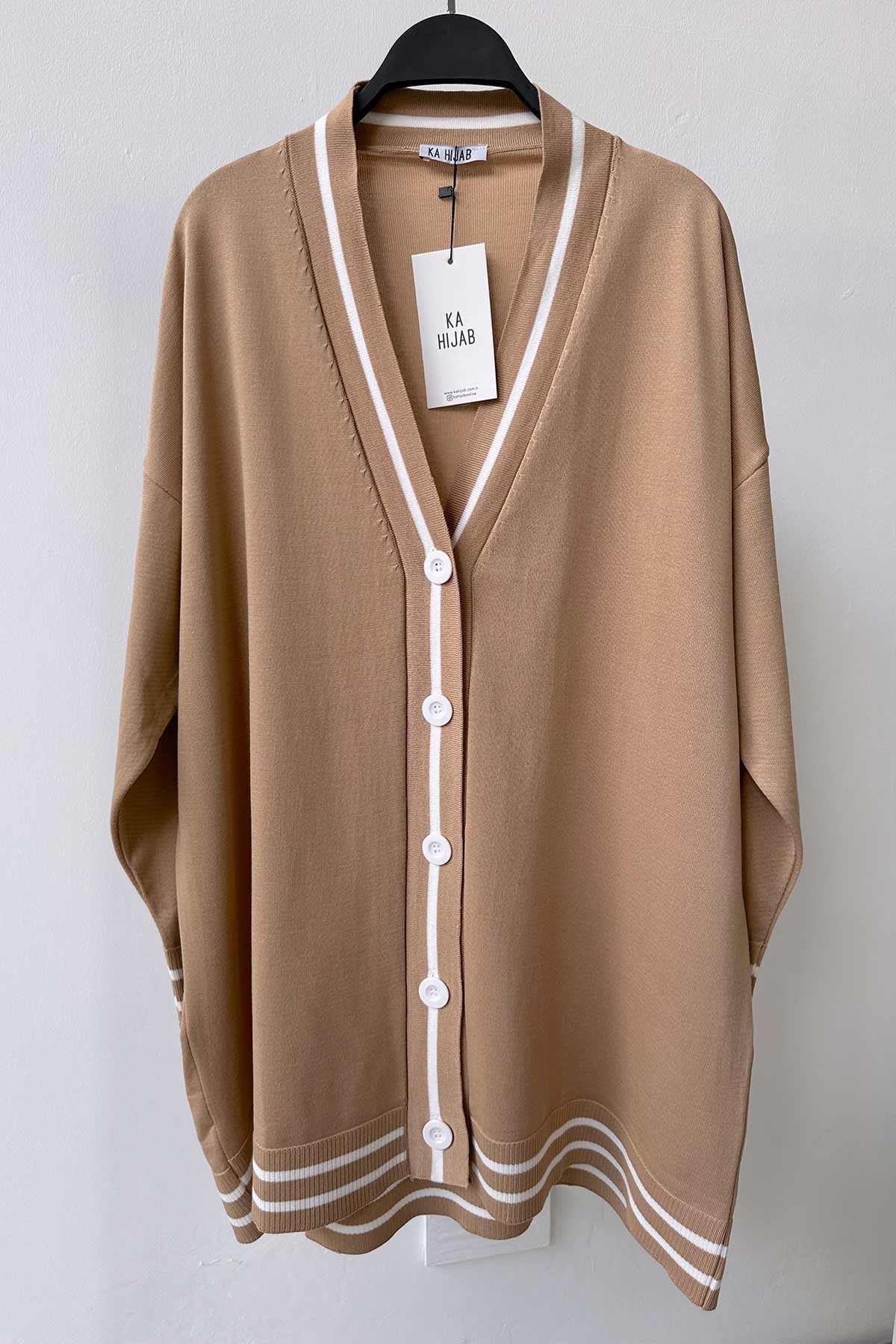 Line Detail Button Mercerized Cardigan - Coffee Milk