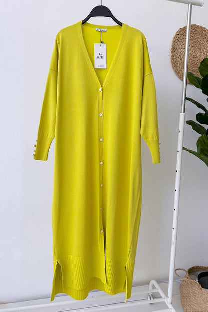 Maxi-Length Buttoned Mercerized Cardigan - Oil Green