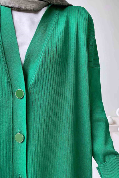 Mercerized Cardigan with Button Wick - Green