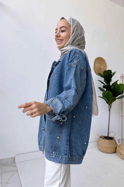 Denim Jacket with Double Pocket Stones - Blue