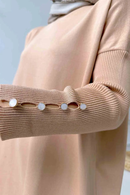 Sleeve Detail Mercerized Tunic - Coffee Milk