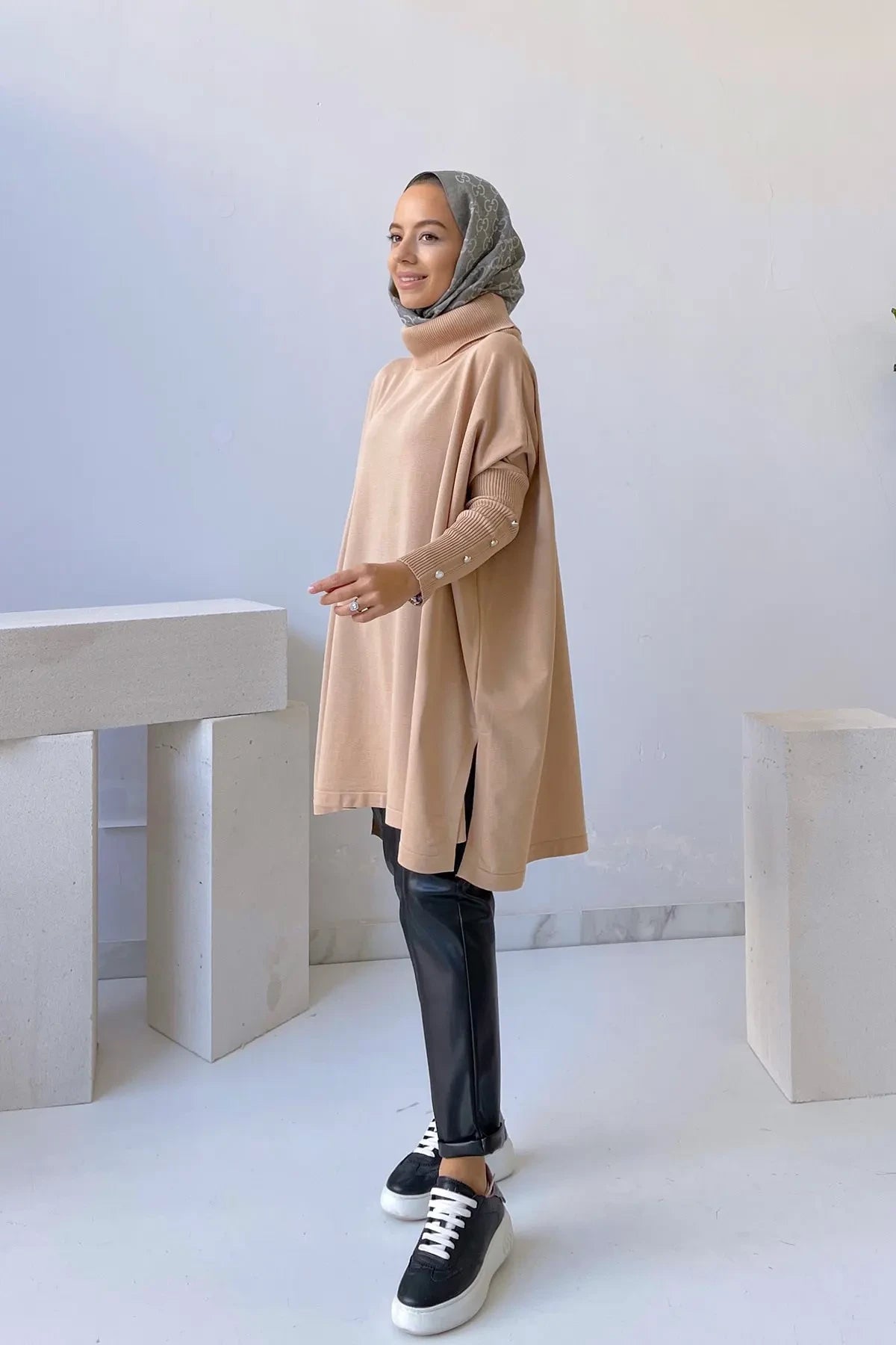 Oversize Mercerized Tunic - Coffee Milk