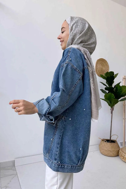 Denim Jacket with Double Pocket Stones - Blue