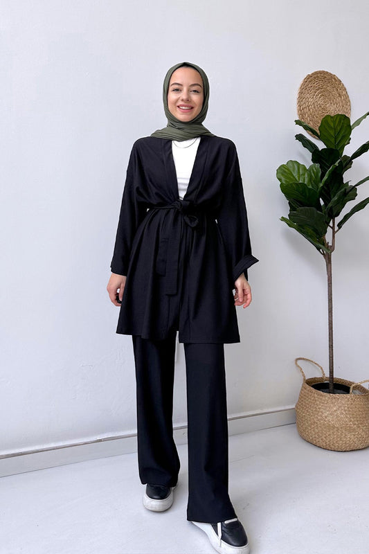 Belt Kimono Duo Suit - Black