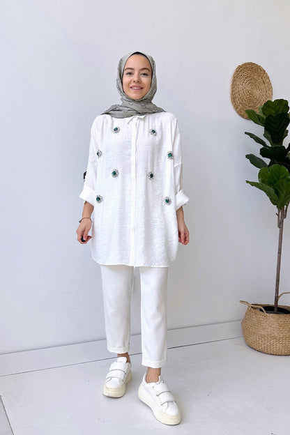 Embroidered Linen Shirt - White