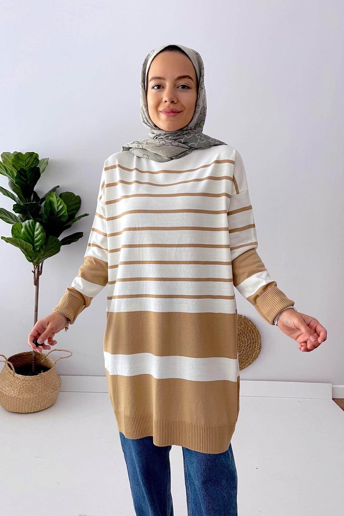 Holy Striped Knitwear Tunic - Camel