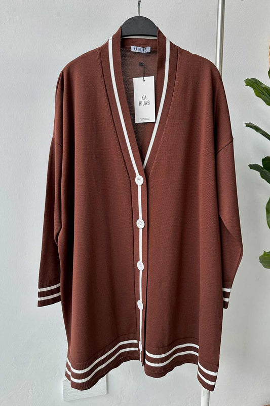 Line Detail Button Mercerized Cardigan - Brown