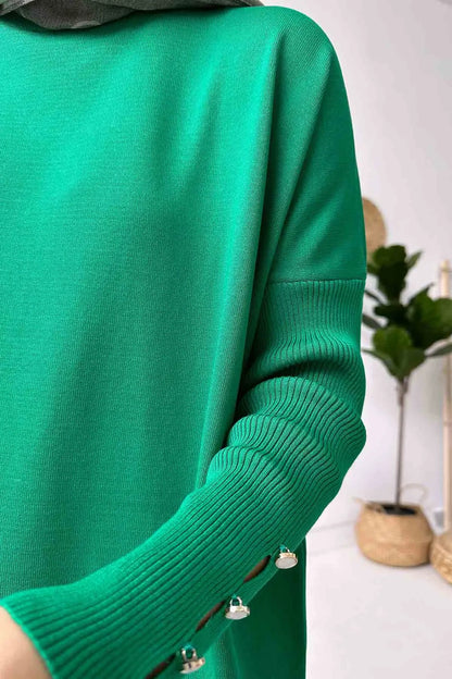 Sleeve Detail Mercerized Tunic - Green