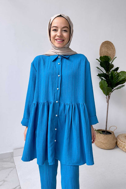 Pearl Button Suit - Blue