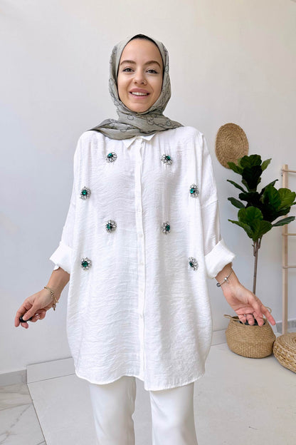 Embroidered Linen Shirt - White