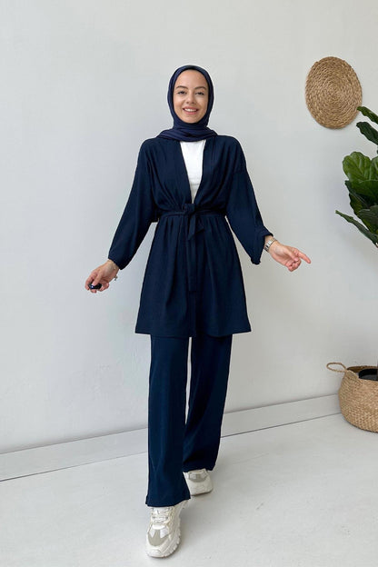 Belt Kimono Duo Suit - Navy Blue