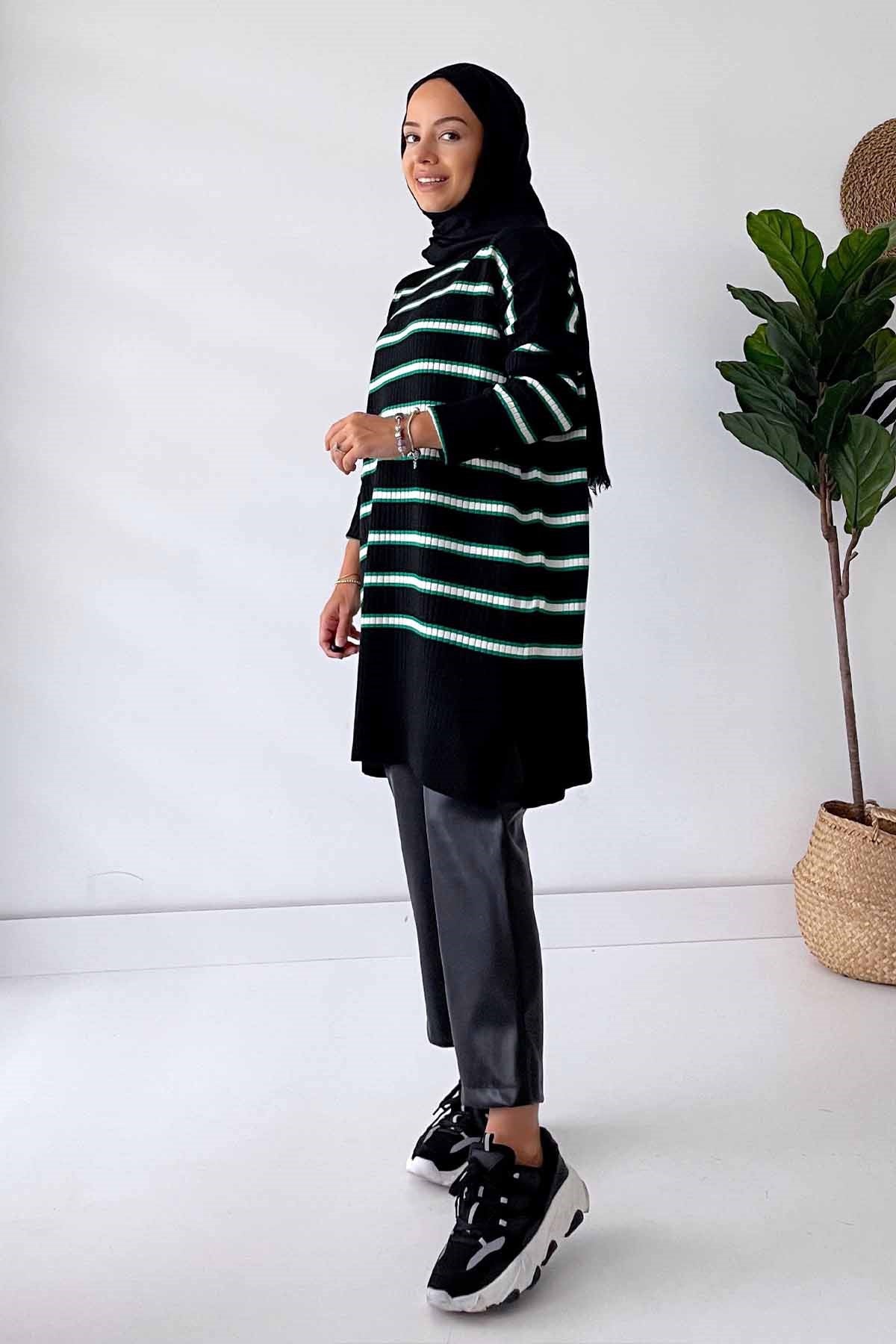 Lady Knitwear Tunic - Black/Green