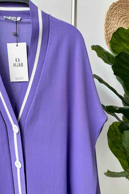 Line Detail Button Mercerized Cardigan - Violet