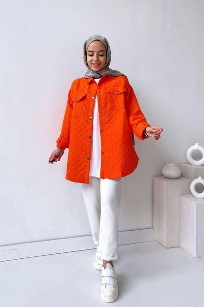 Quilted Pocket Capped Jacket - Orange