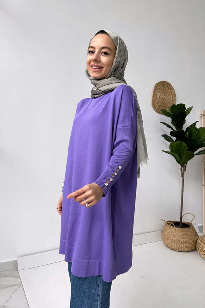 Sleeve Detail Mercerized Tunic - Violet