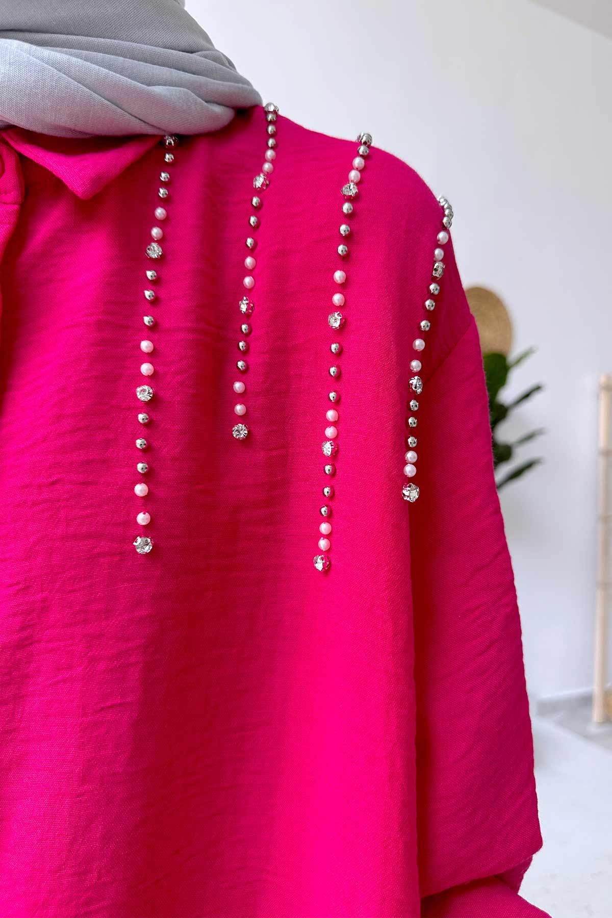 Pearl Detail Shabby Suit - Fuchsia