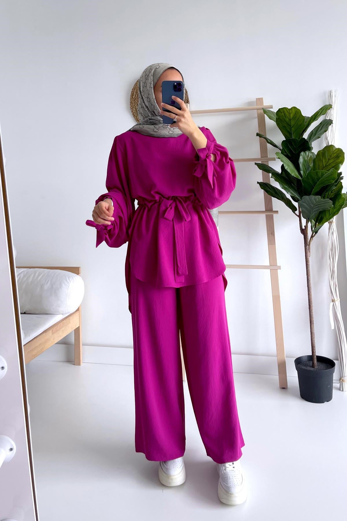 Waist Belt Suit - Fuchsia