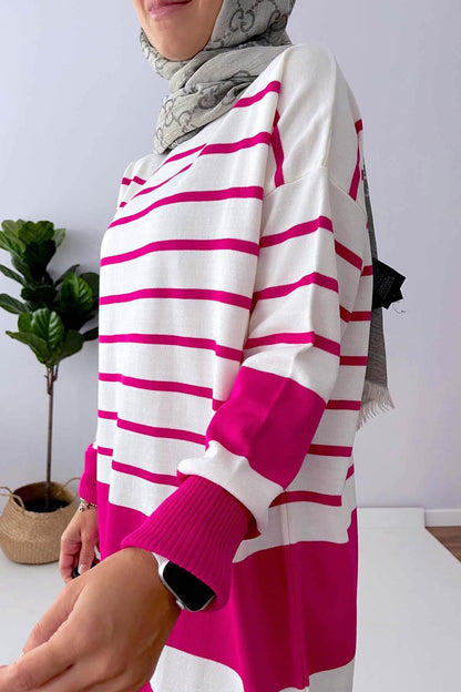 Holy Striped Knitwear Tunic - Fuchsia