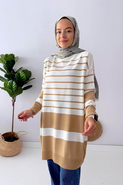 Holy Striped Knitwear Tunic - Camel