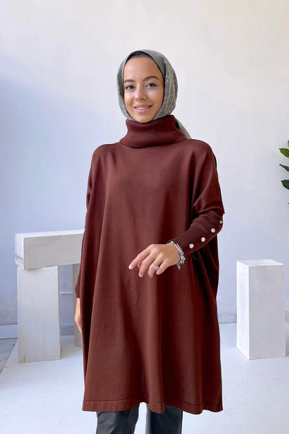 Oversize Mercerized Tunic - Brown