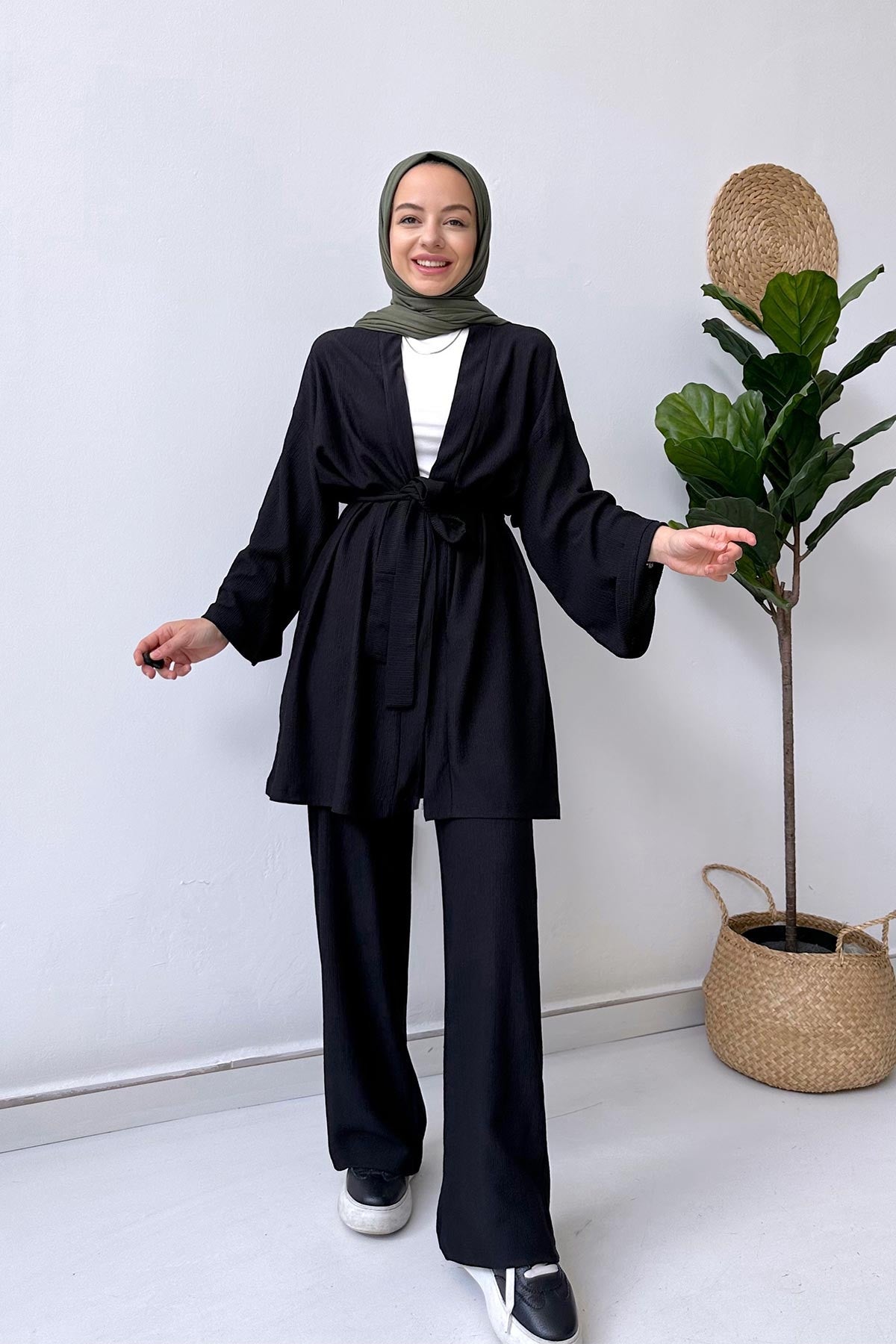 Belt Kimono Duo Suit - Black