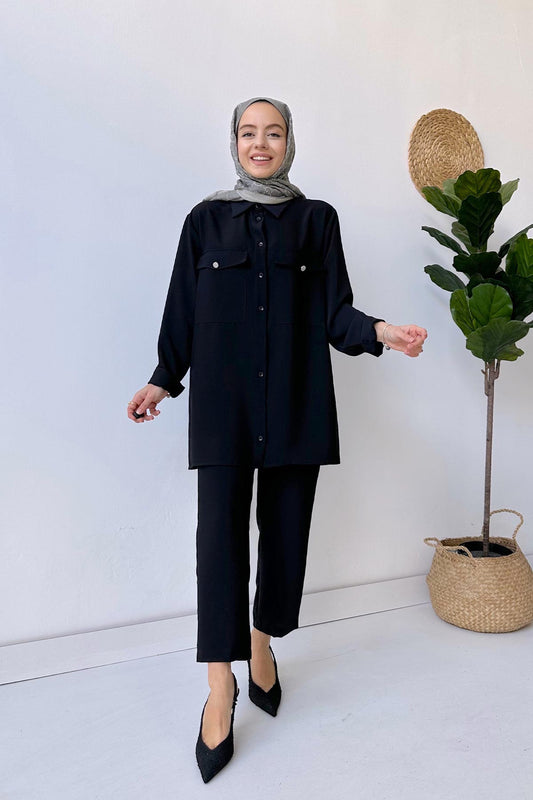 Double Pocket Crepe Suit - Black