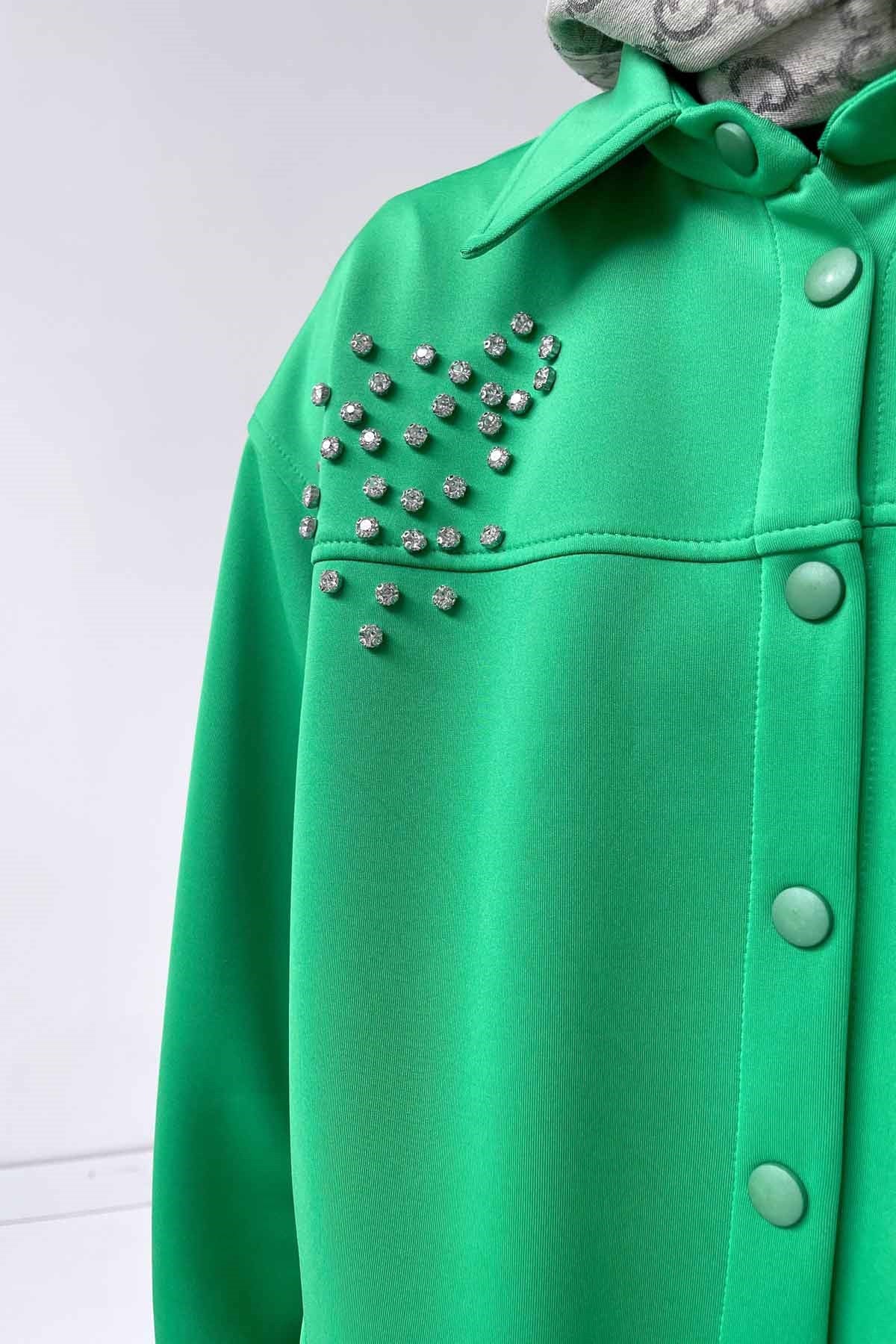 Stud Closure Stone Scuba Jacket - Green