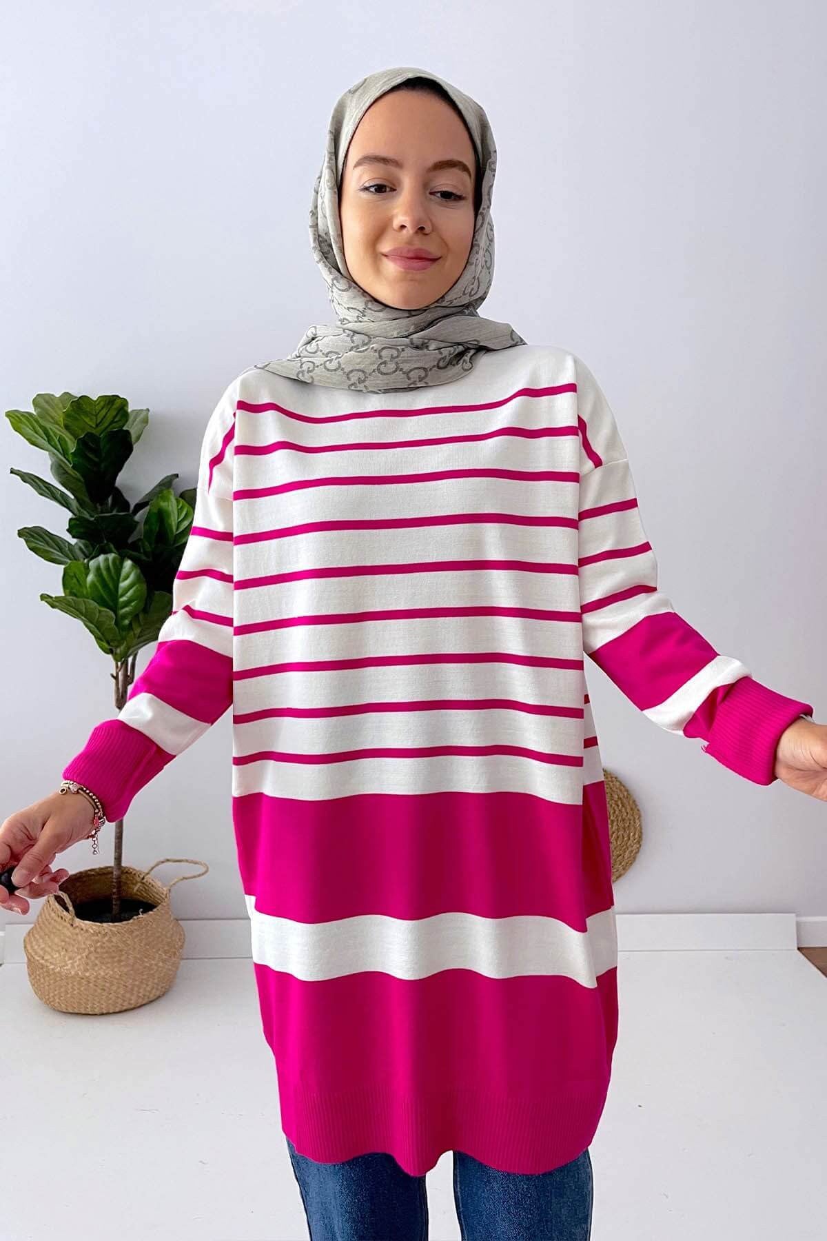 Holy Striped Knitwear Tunic - Fuchsia