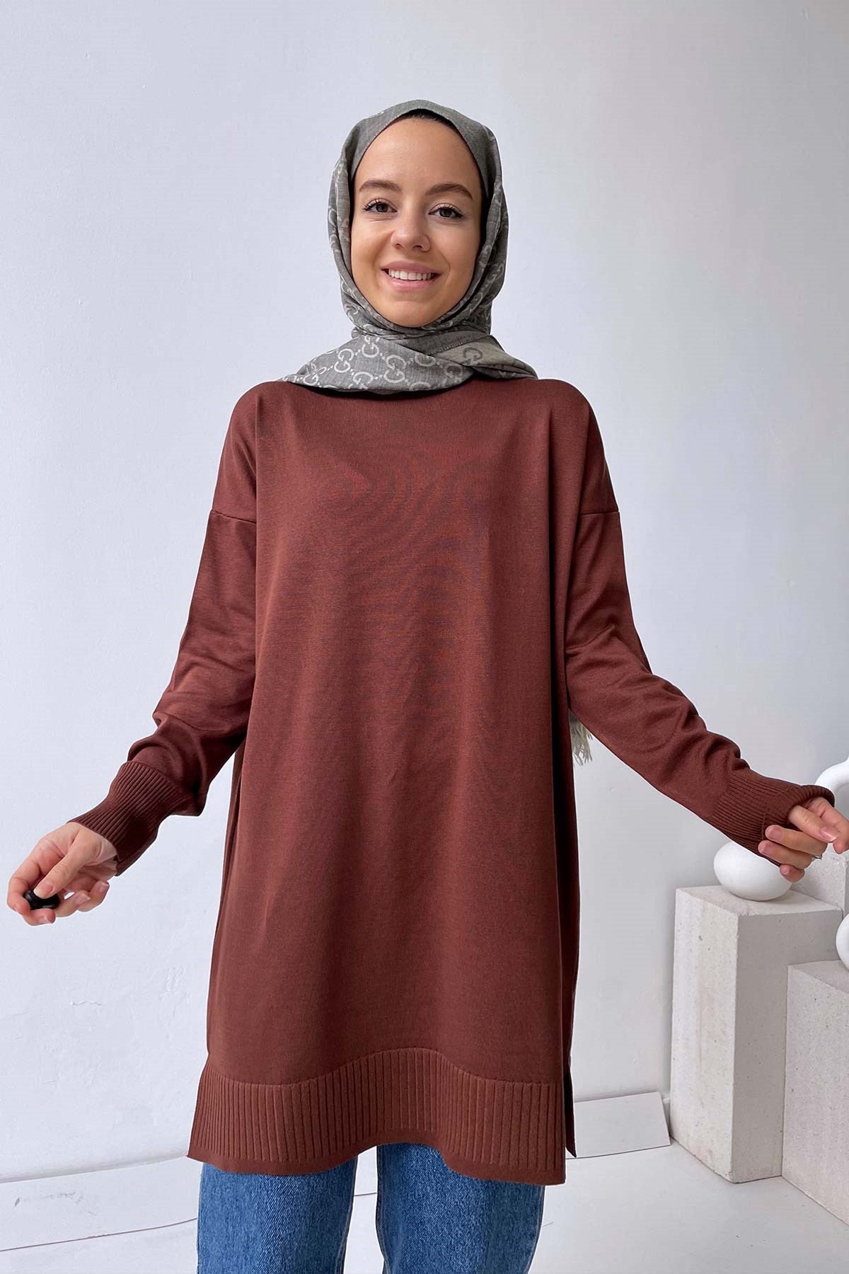 Line Mercerized Tunic - Brown