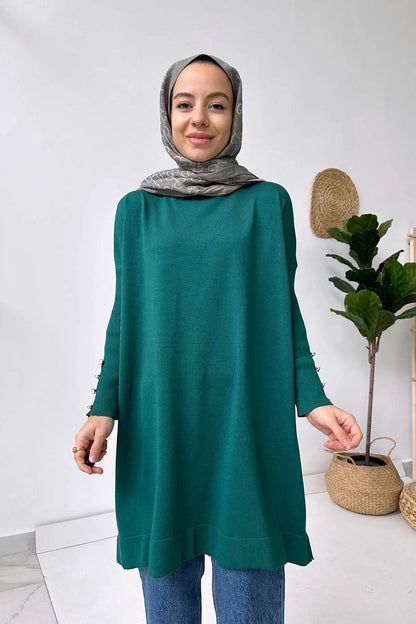 Sleeve Detail Mercerized Tunic - Emerald Color