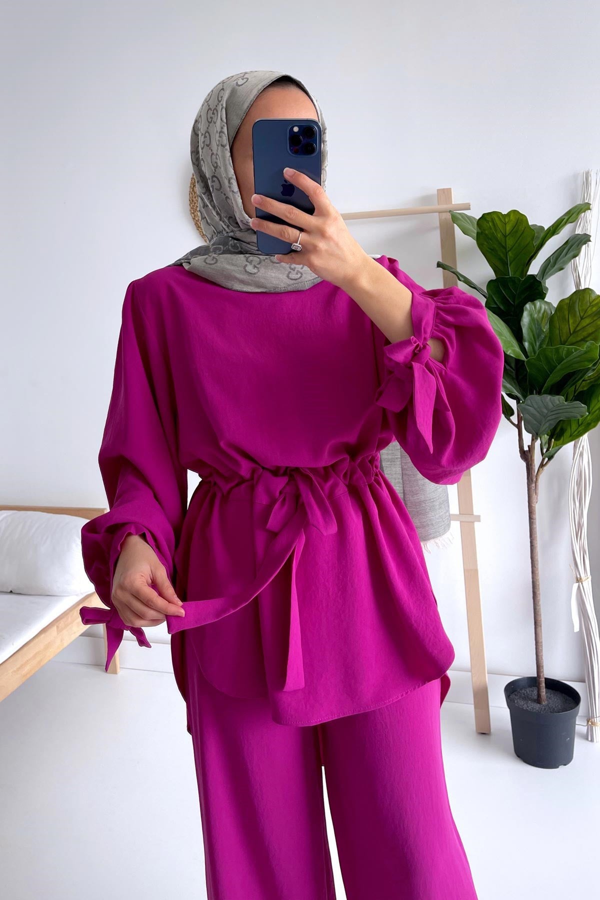 Waist Belt Suit - Fuchsia