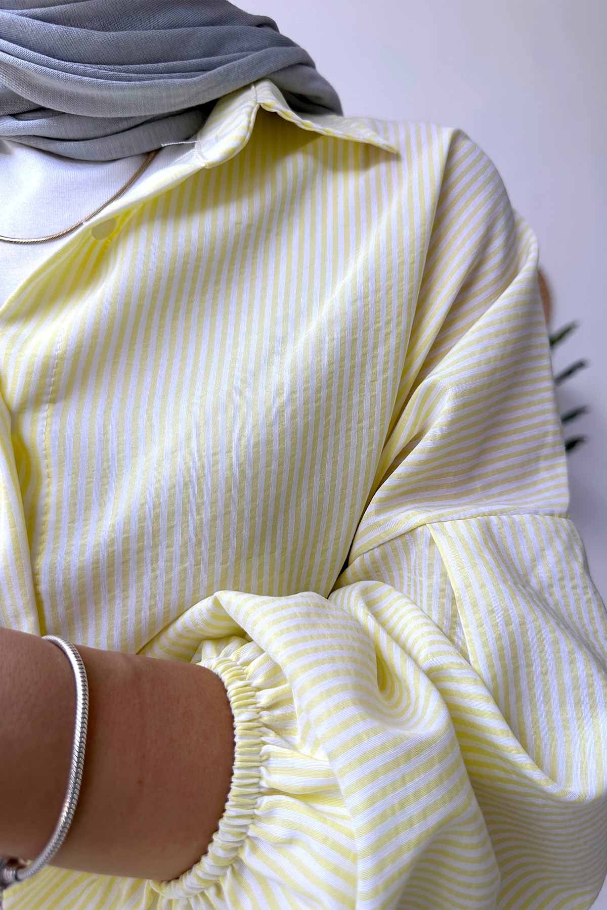 Balloon Sleeve Striped Shirt - Yellow