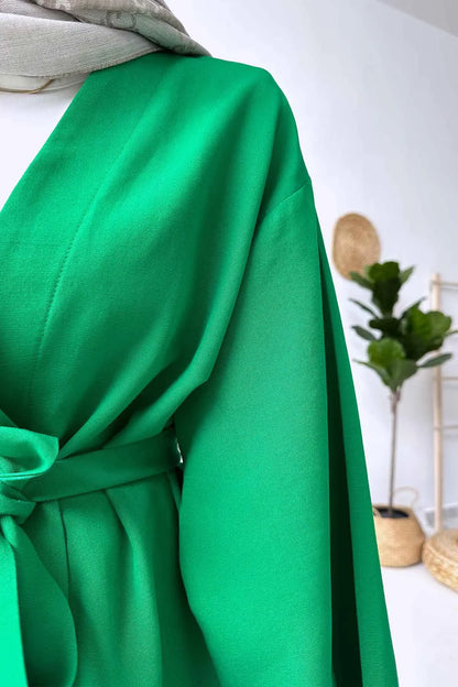 Long Belted Linen Kimono - Green