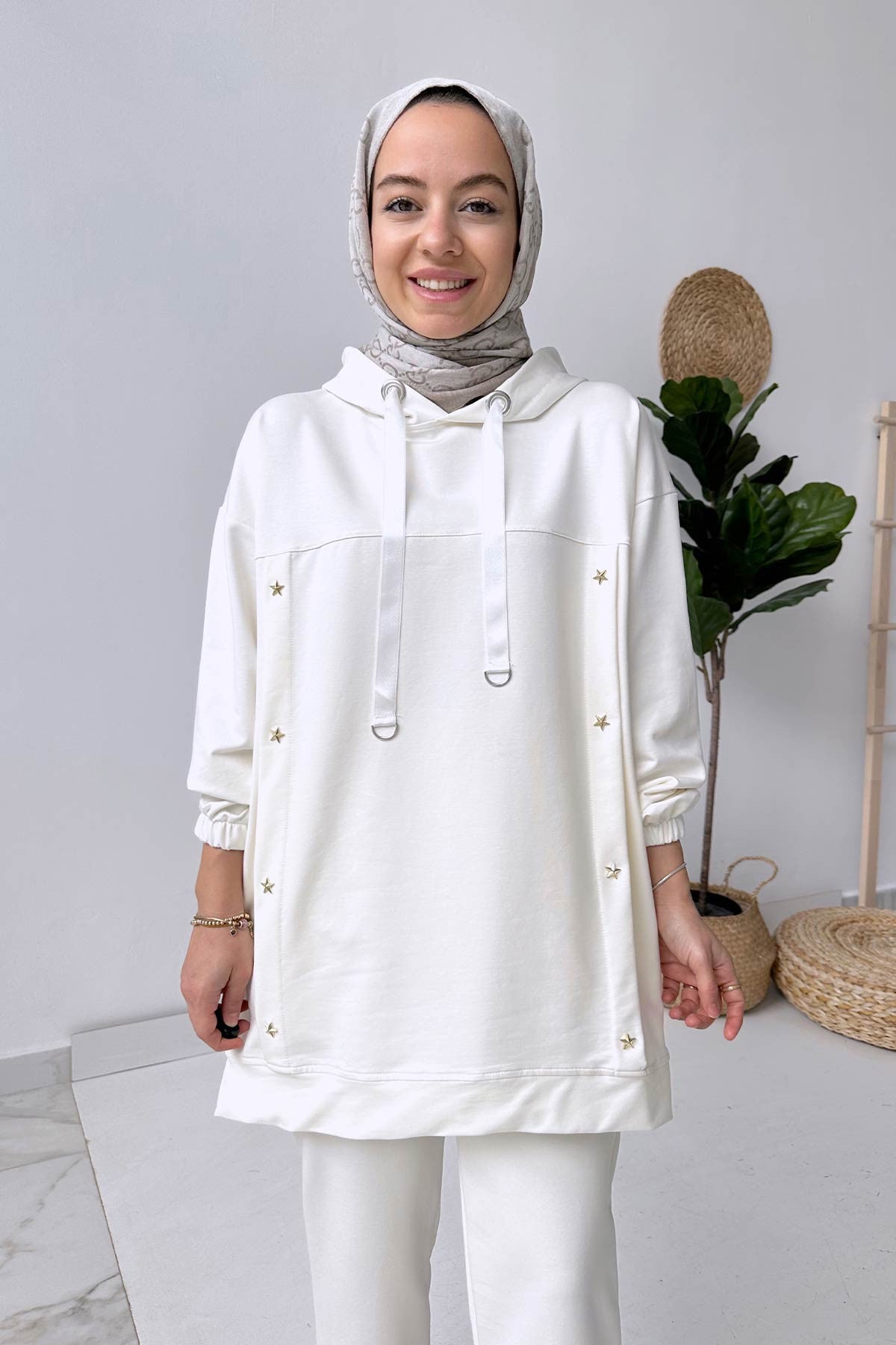 Star Hoodie Suit - White